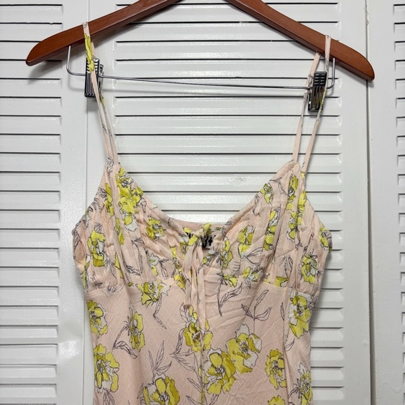 AUDREY3+1 Y2K Light Pink and Yellow Runched Bust Floral Slip Mini Dress Size M - Picture 2 of 7